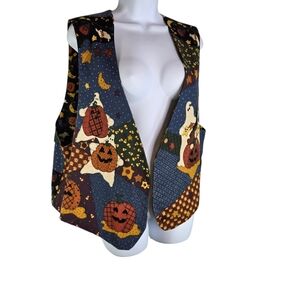 Vtg 90s Halloween Spooky Season Primitive Farmhouse Cute Reversible Vest